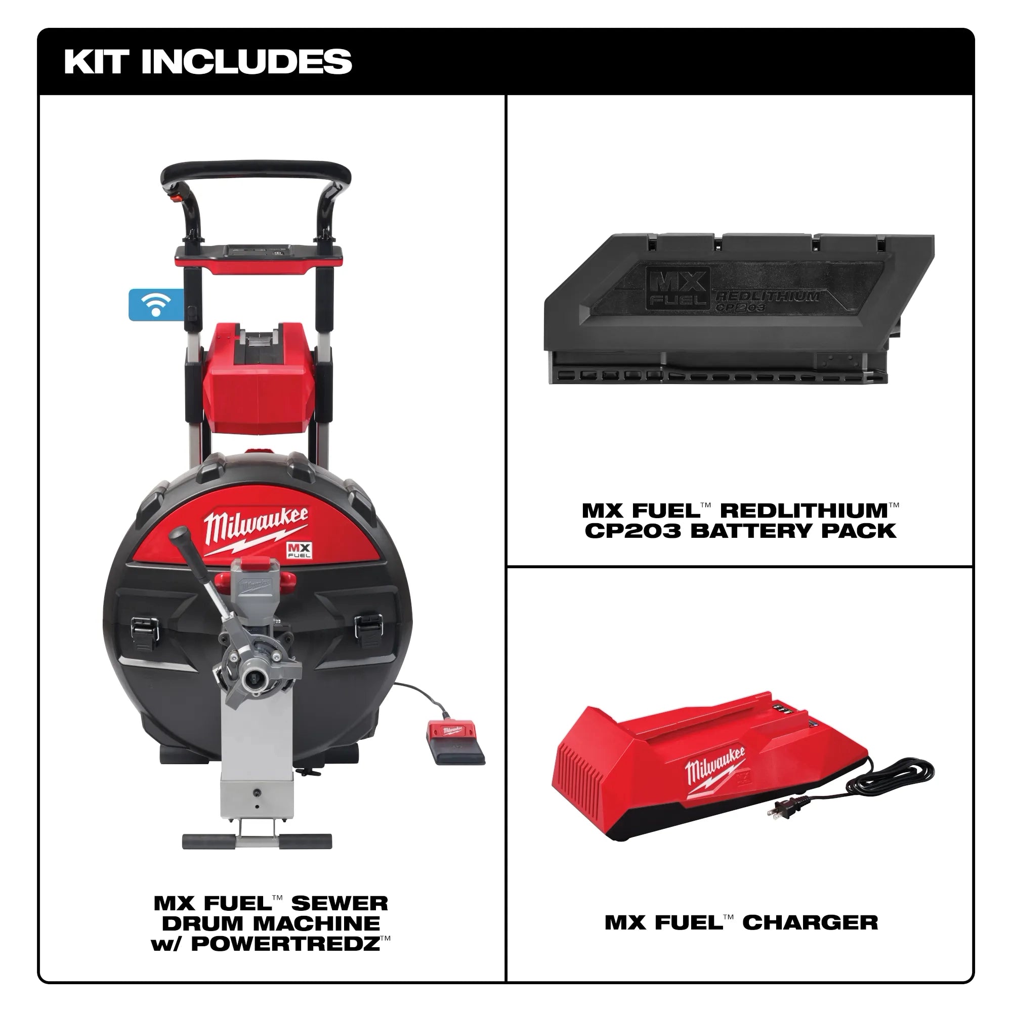 MX FUEL™ Sewer Drum Machine w/ POWERTREDZ™ for 5/8“ - ¾“ Cable Kit