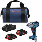 Bosch GDS18V-330CB25 18V Brushless Connected-Ready 1/2 In. Mid-Torque Impact Wrench Kit with Friction Ring and Thru-Hole and (2) CORE18V 4 Ah Advanced Power Batteries