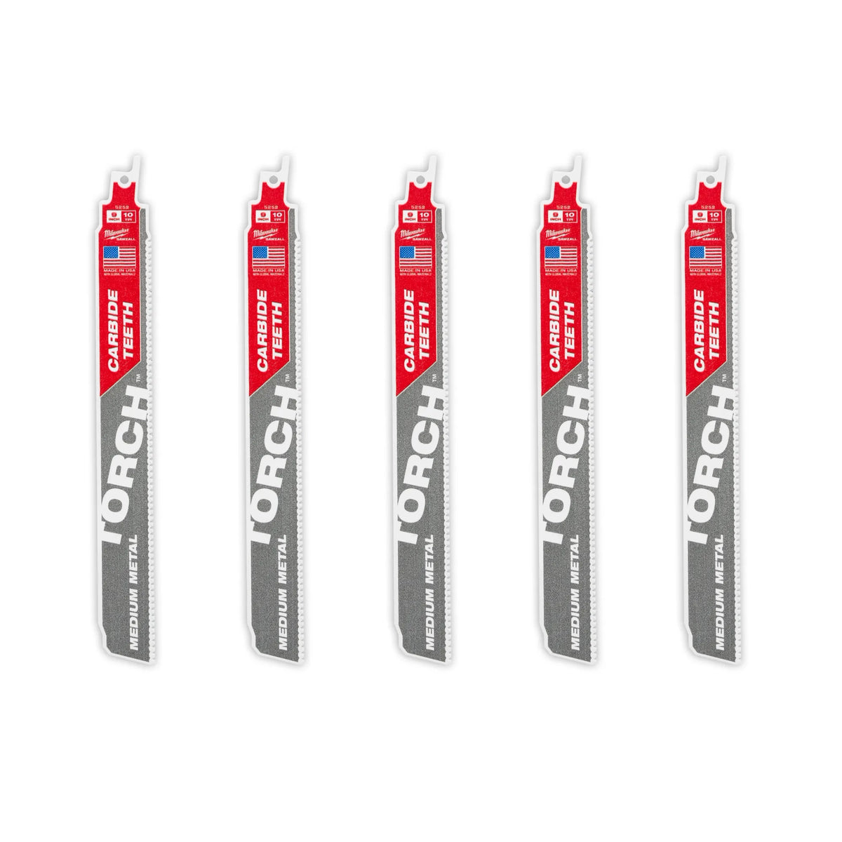 Milwaukee 9" 10TPI The TORCH with Carbide Teeth for Medium Metal 5PK | 48-00-5552