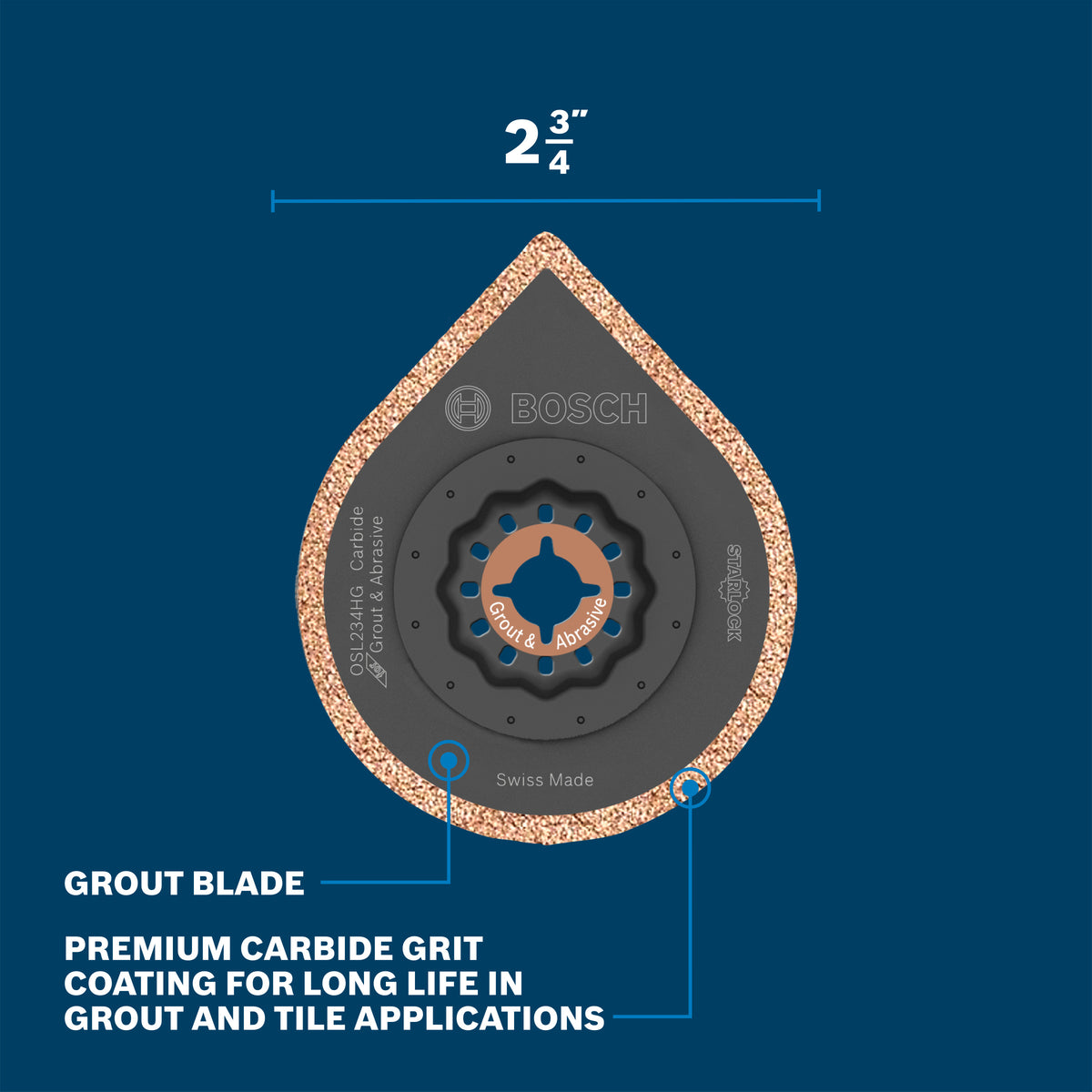 Bosch OSL234HG 2-3/4 In. Starlock Oscillating Multi Tool Hybrid Grout Blade