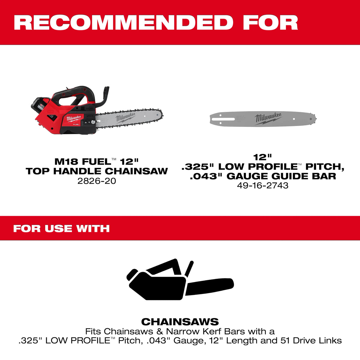 12" .325" LOW PROFILE™ Pitch, .043" Gauge Saw Chain - 49-16-2742 - image 2