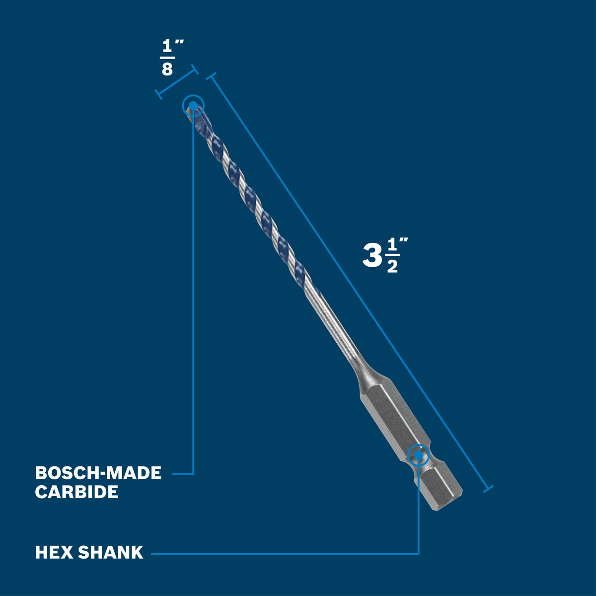 Bosch BXH01 1/8 In. x 3.5 In. Blue Xtreme Carbide Hammer Drill Bit