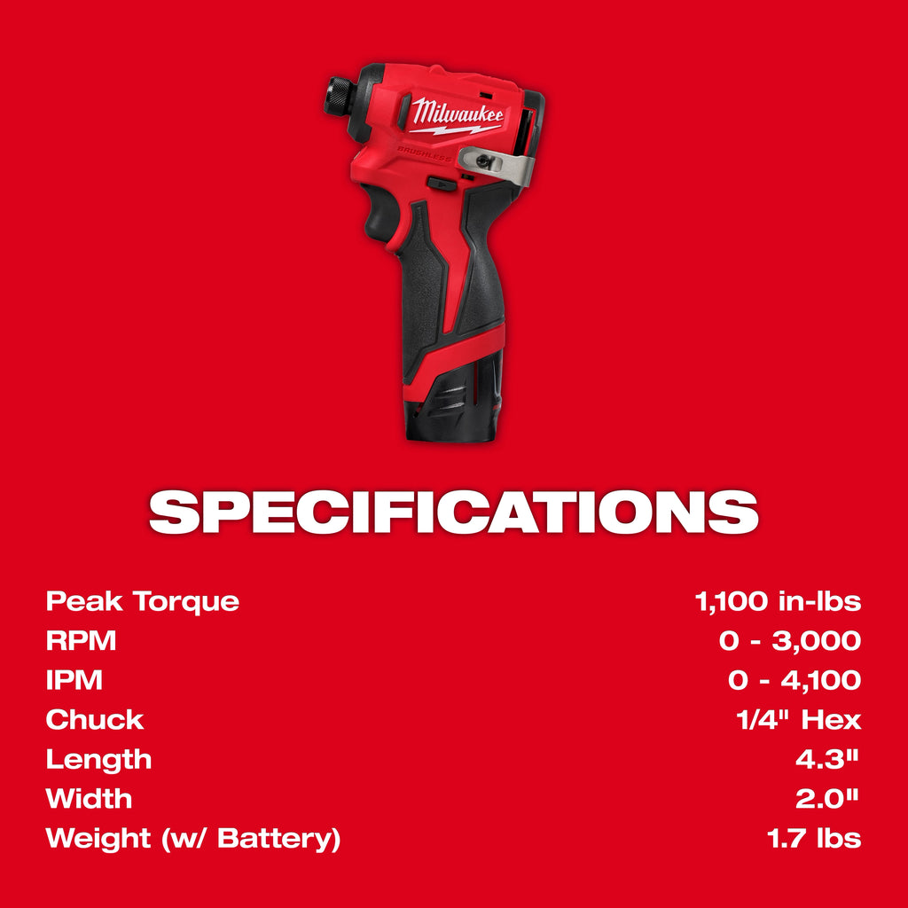 Milwaukee M12 Subcompact Brushless 1/4" Hex Impact Driver – Configuration Options