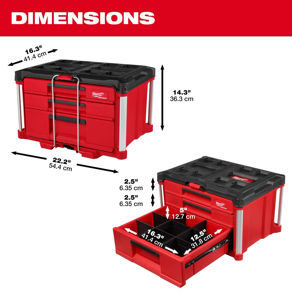 Milwaukee PACKOUT Multi-Depth 3-Drawer Tool Box | 48-22-8447