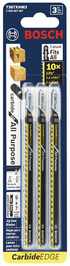 Bosch T367XHM3 3 pc. 5-1/4 In. 5-7 TPI Carbide Edge for All-Purpose T-Shank Jig Saw Blades