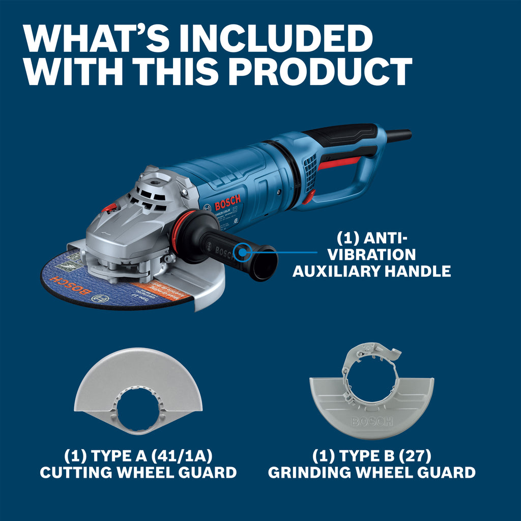 Bosch GWS25-230JR 9 In. Large Angle Grinder – 15 Amp W/ Lock-On Trigger Switch and Rotatable Main Handle