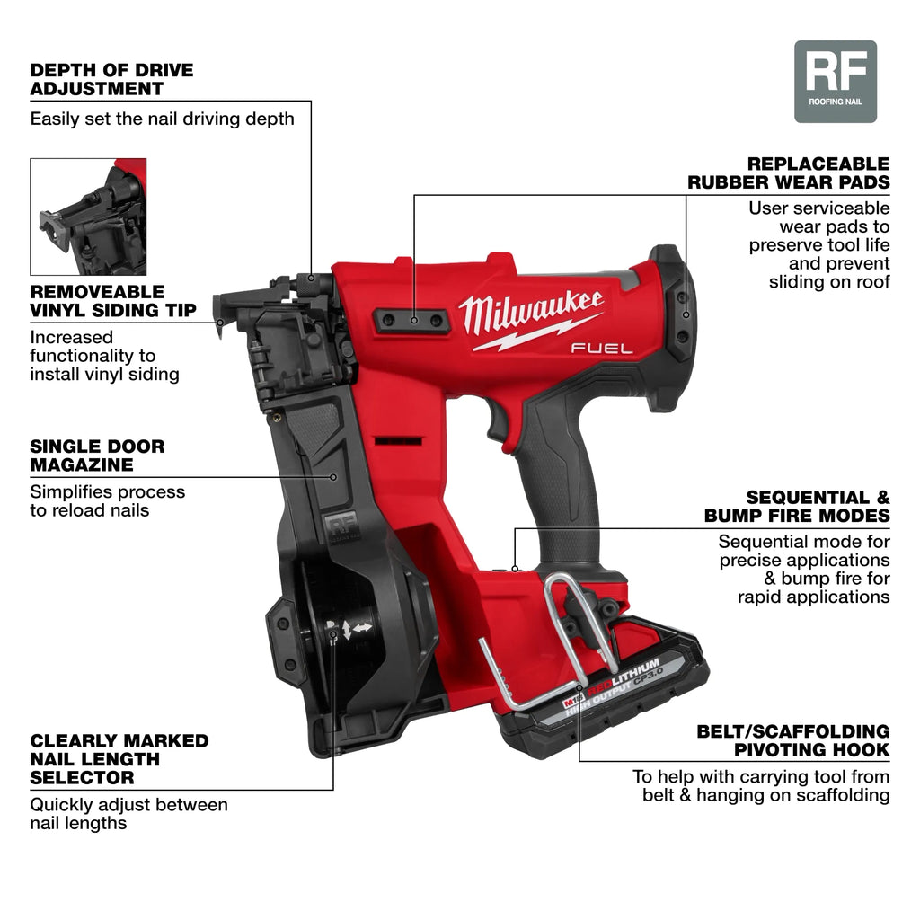 Milwaukee M18 FUEL Coil Roofing Nailer – Configuration Options