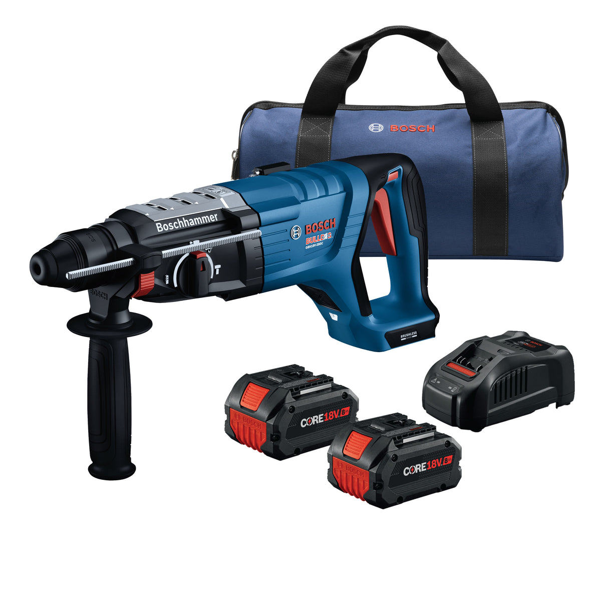 Bosch GBH18V-28DCB28 18V Brushless Connected-Ready SDS-plus Bulldog 1-1/8 In. Rotary Hammer Kit with (2) CORE18V 8 Ah High Power Batteries