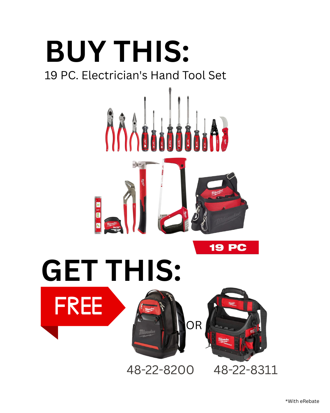 19 PC. Electrician's Hand Tool Set
