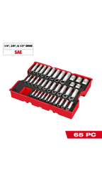 65 pc. 1/4”, 3/8”, & 1/2” Drive SAE Socket Set with Tray for PACKOUT™ Drawers