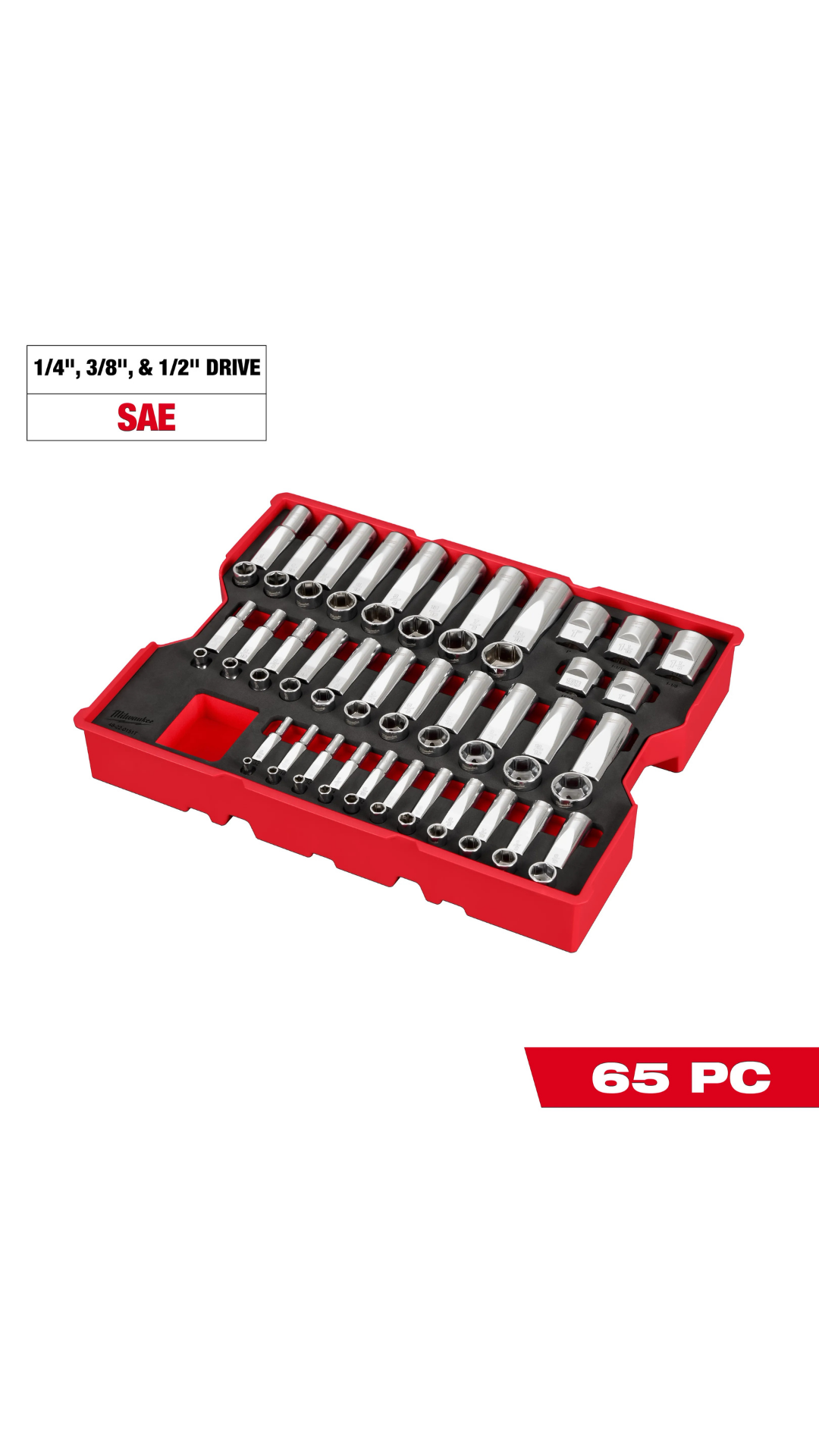 65 pc. 1/4”, 3/8”, & 1/2” Drive SAE Socket Set with Tray for PACKOUT™ Drawers