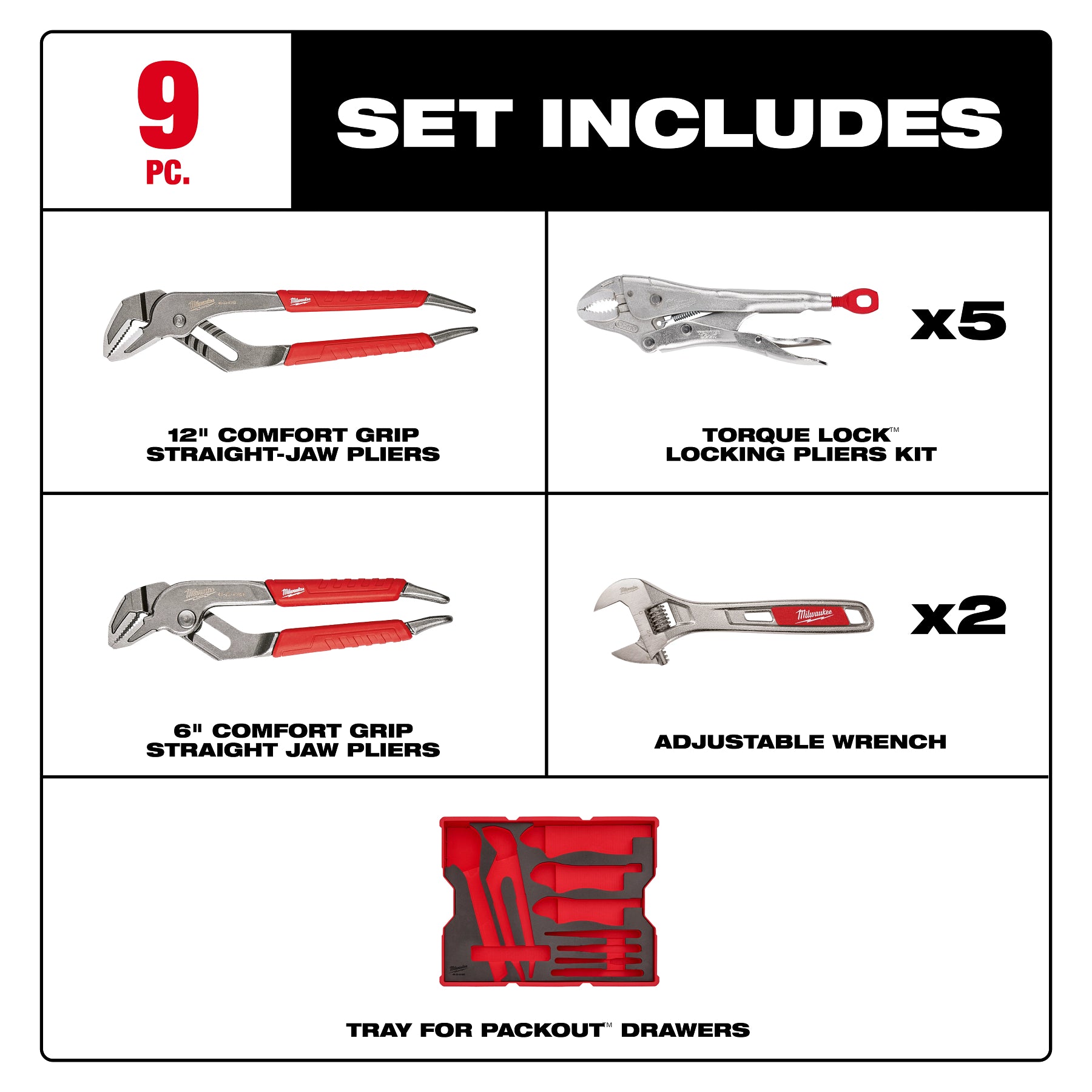 9pc. Pliers & Wrench Set with Tray for PACKOUT™ Drawers
