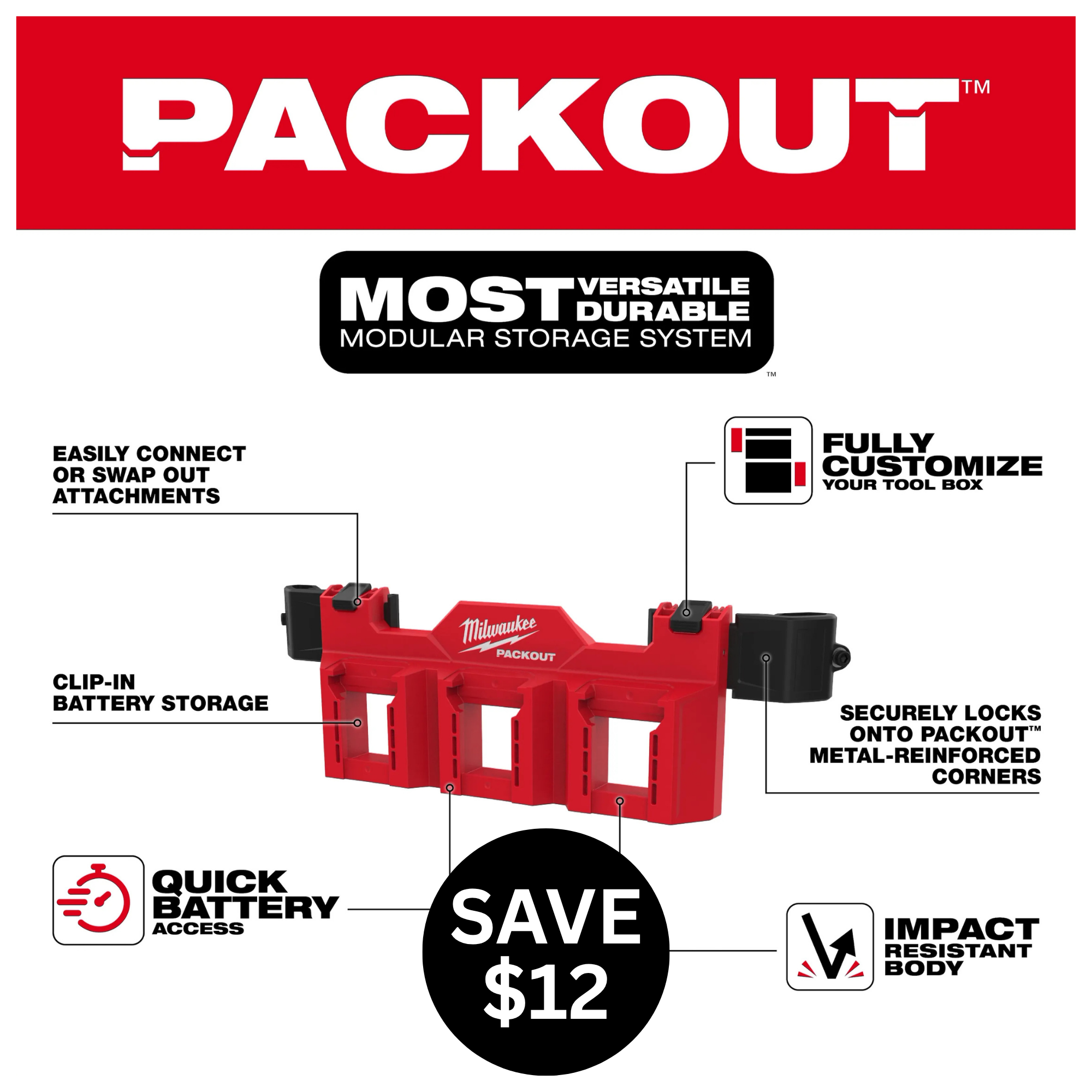 PACKOUT™ Tool Box M18™ Battery Rack Attachment