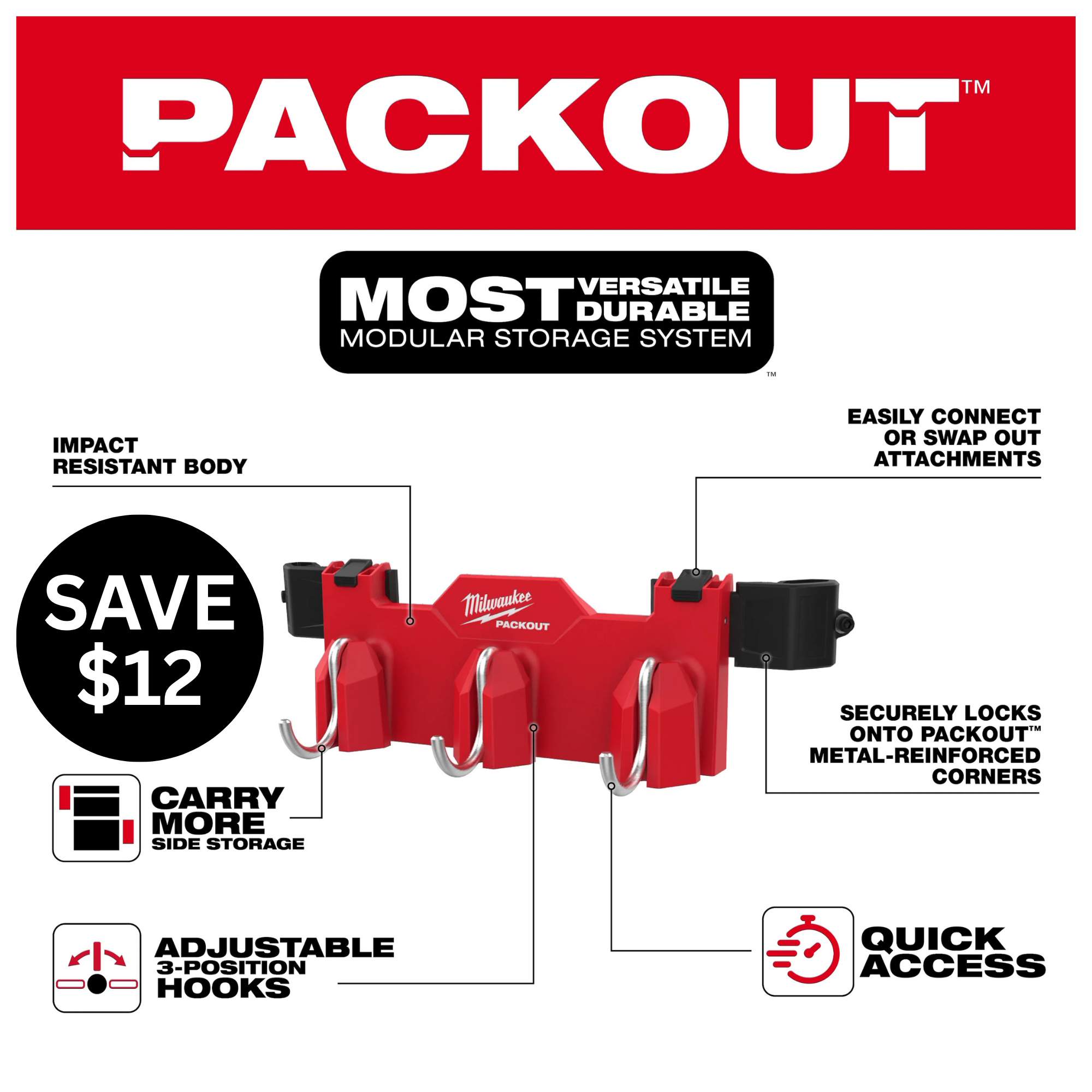 PACKOUT™ Tool Box 3-Hook Attachment