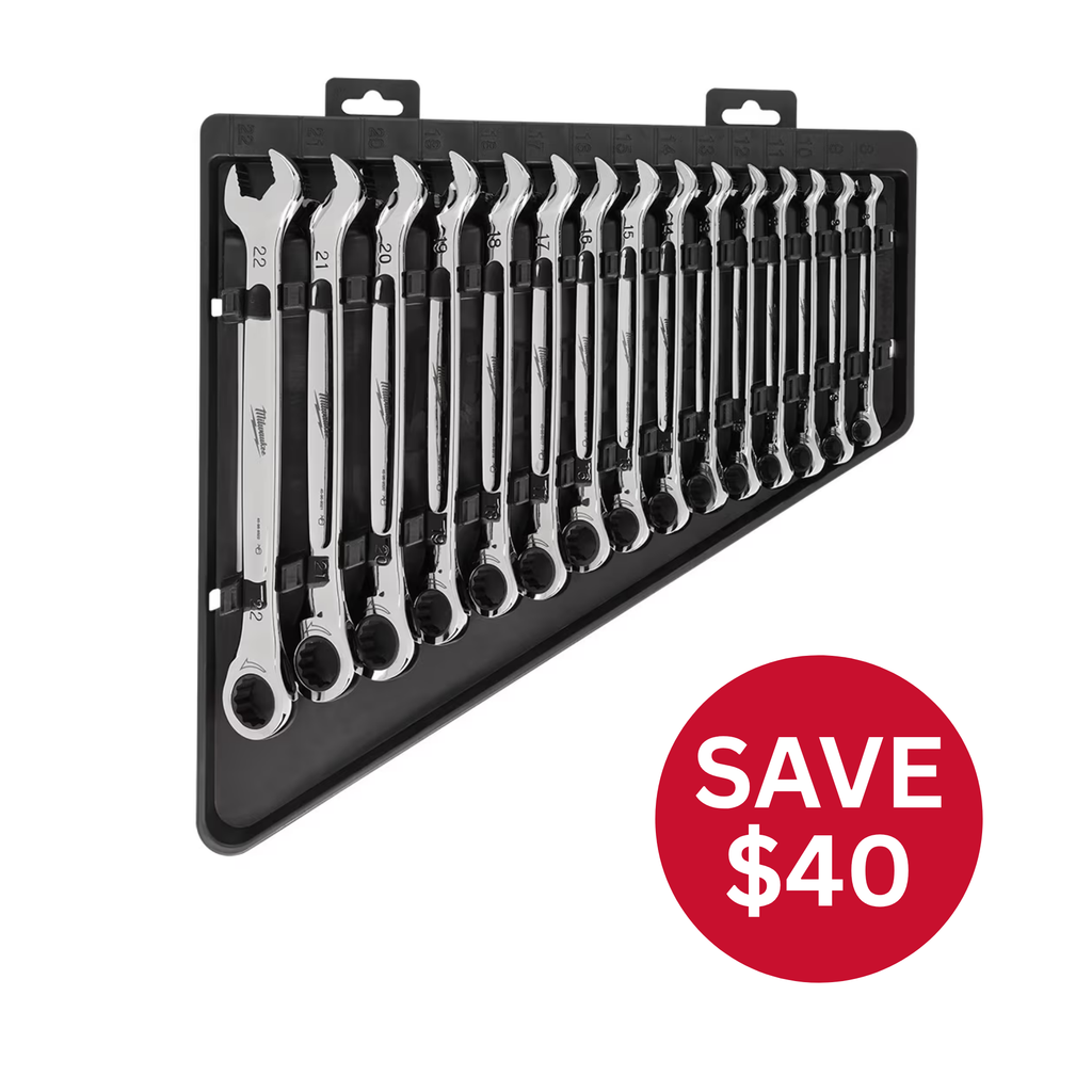 15pc Ratcheting Combination Wrench Set - Metric