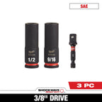3PC SHOCKWAVE™ Impact Duty 3/8" Drive SAE Deep 6 Point Socket Set - 49-66-4417 - primary image