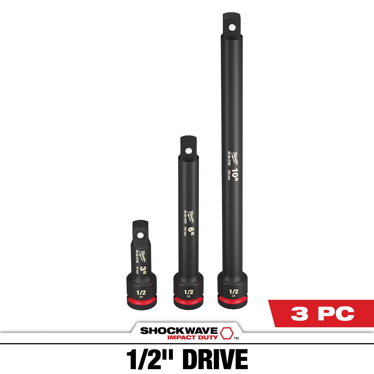 3PC SHOCKWAVE™ Impact Duty 1/2"Drive Extension Set - 49-66-6715 - primary image