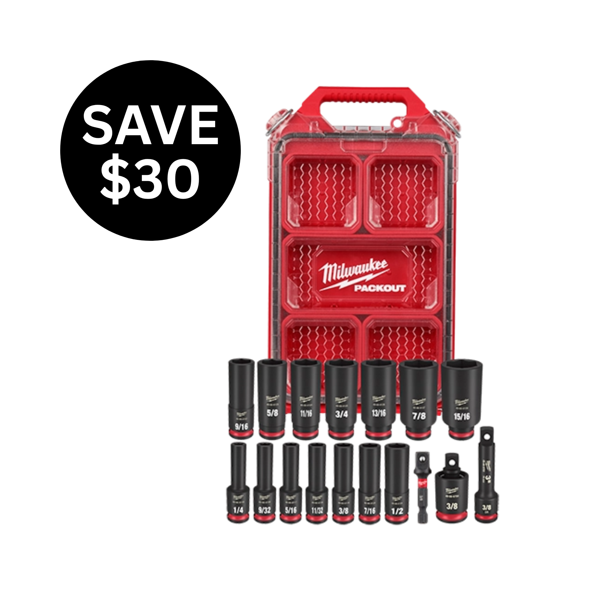 17PC SHOCKWAVE™ Impact Duty Socket 3/8” Drive SAE Set with PACKOUT™