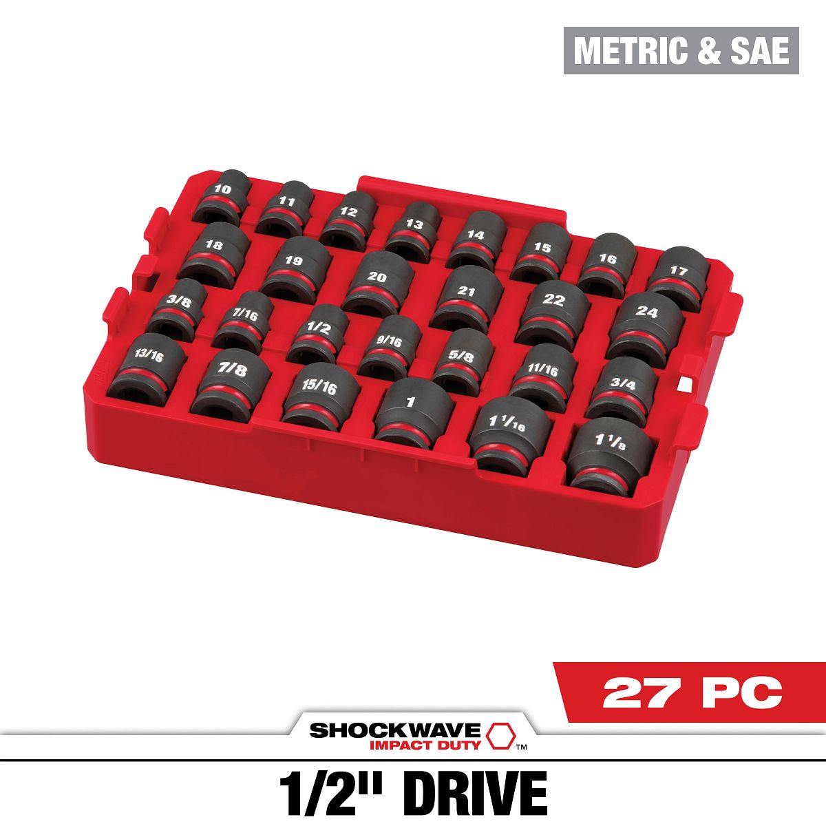 27PC SHOCKWAVE™ Impact Duty Socket 1/2” Drive SAE TRAY Set - 49-66-6819 - primary image