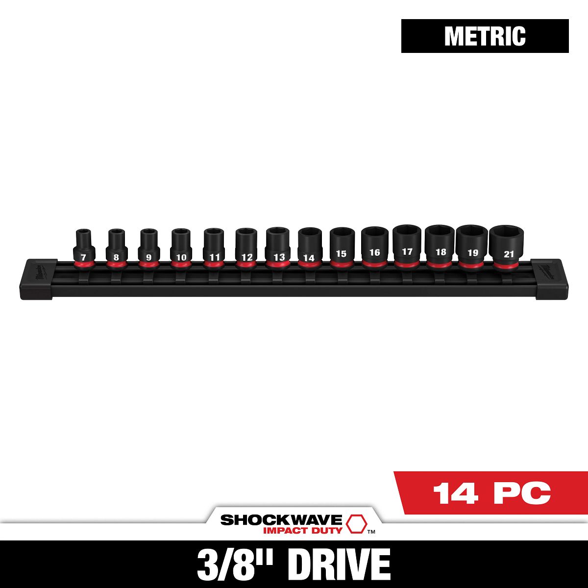 14PC SHOCKWAVE™ Impact Duty 3/8" Drive Metric Standard 6 Point Socket Set - 49-66-7007 - primary image