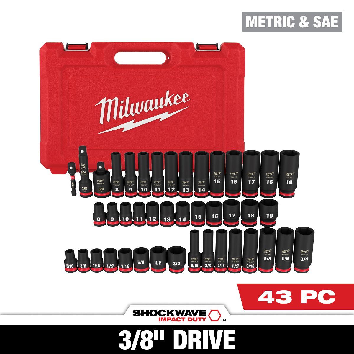 43PC SHOCKWAVE™ Impact Duty 3/8" Drive SAE & Metric Deep 6 Point Socket Set - 49-66-7009 - primary image