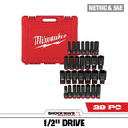 29PC SHOCKWAVE™ Impact Duty 1/2" Drive SAE & Metric Deep 6 Point Socket Set - 49-66-7016 - primary image