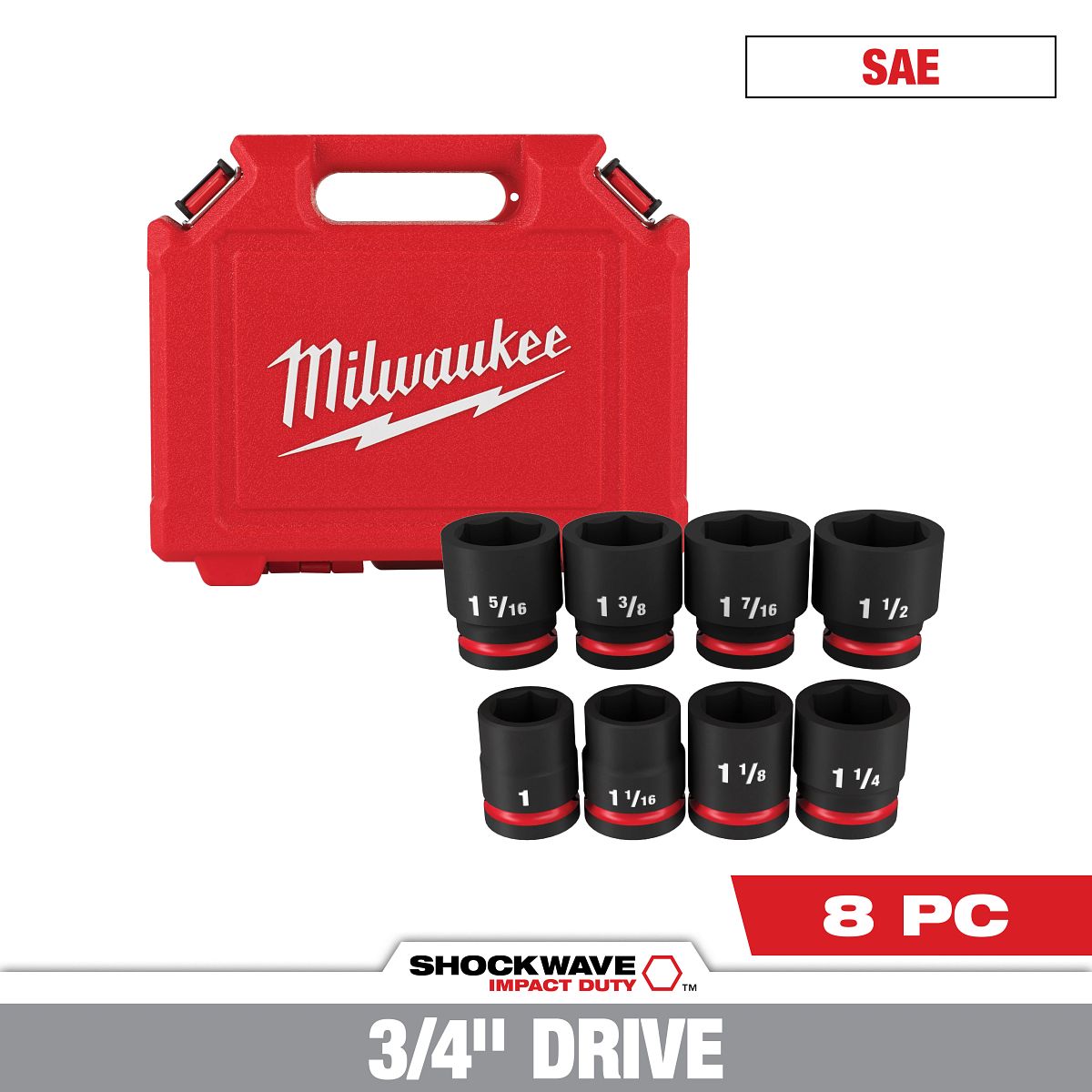 8PC SHOCKWAVE™ Impact Duty 3/4" Drive SAE Standard 6 Point Socket Set - 49-66-7017 - primary image