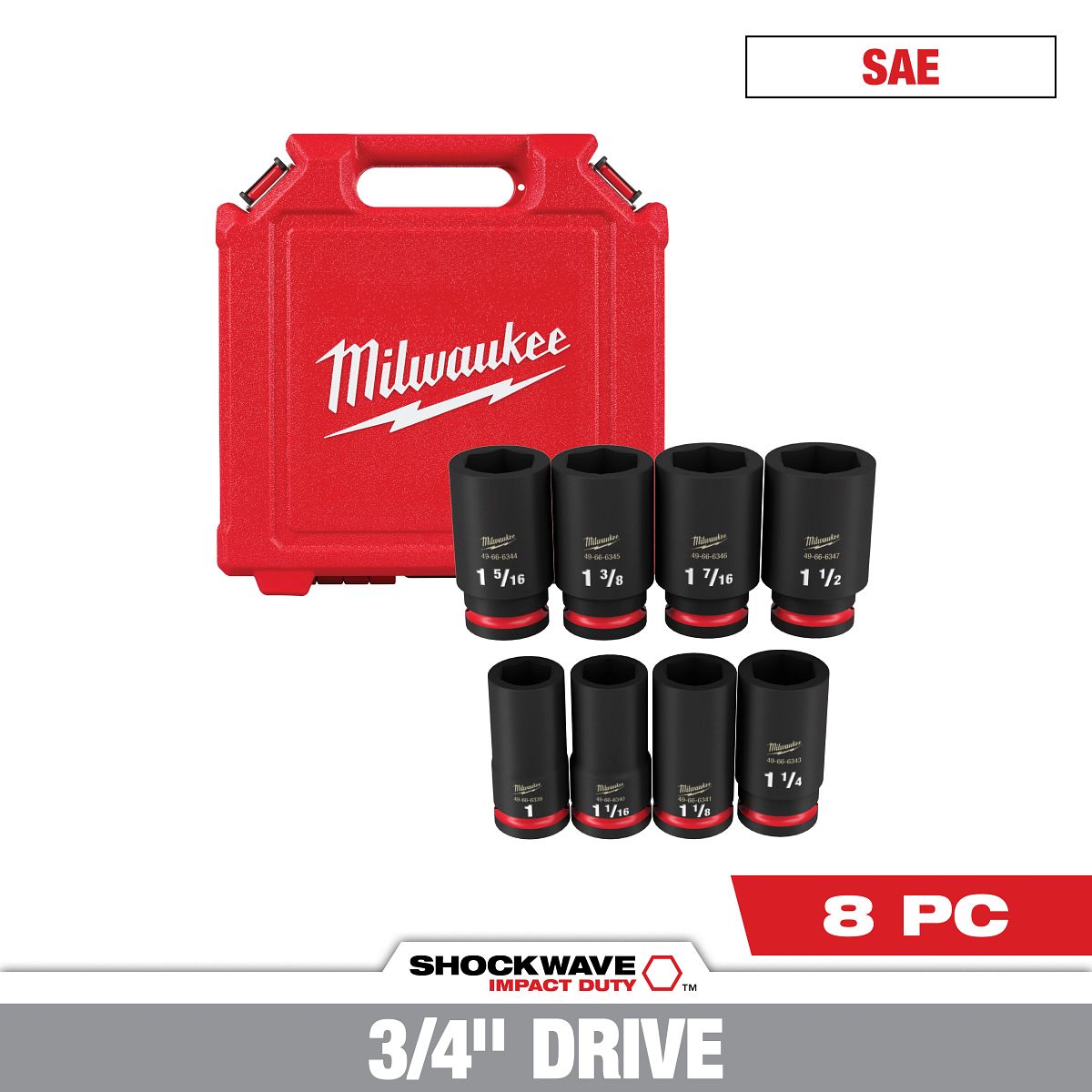 8PC SHOCKWAVE™ Impact Duty 3/4" Drive SAE Deep 6 Point Socket Set - 49-66-7018 - primary image