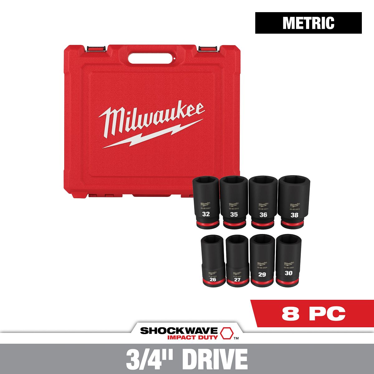 8PC SHOCKWAVE™ Impact Duty 3/4" Drive Metric Deep 6 Point Socket Set - 49-66-7020 - primary image