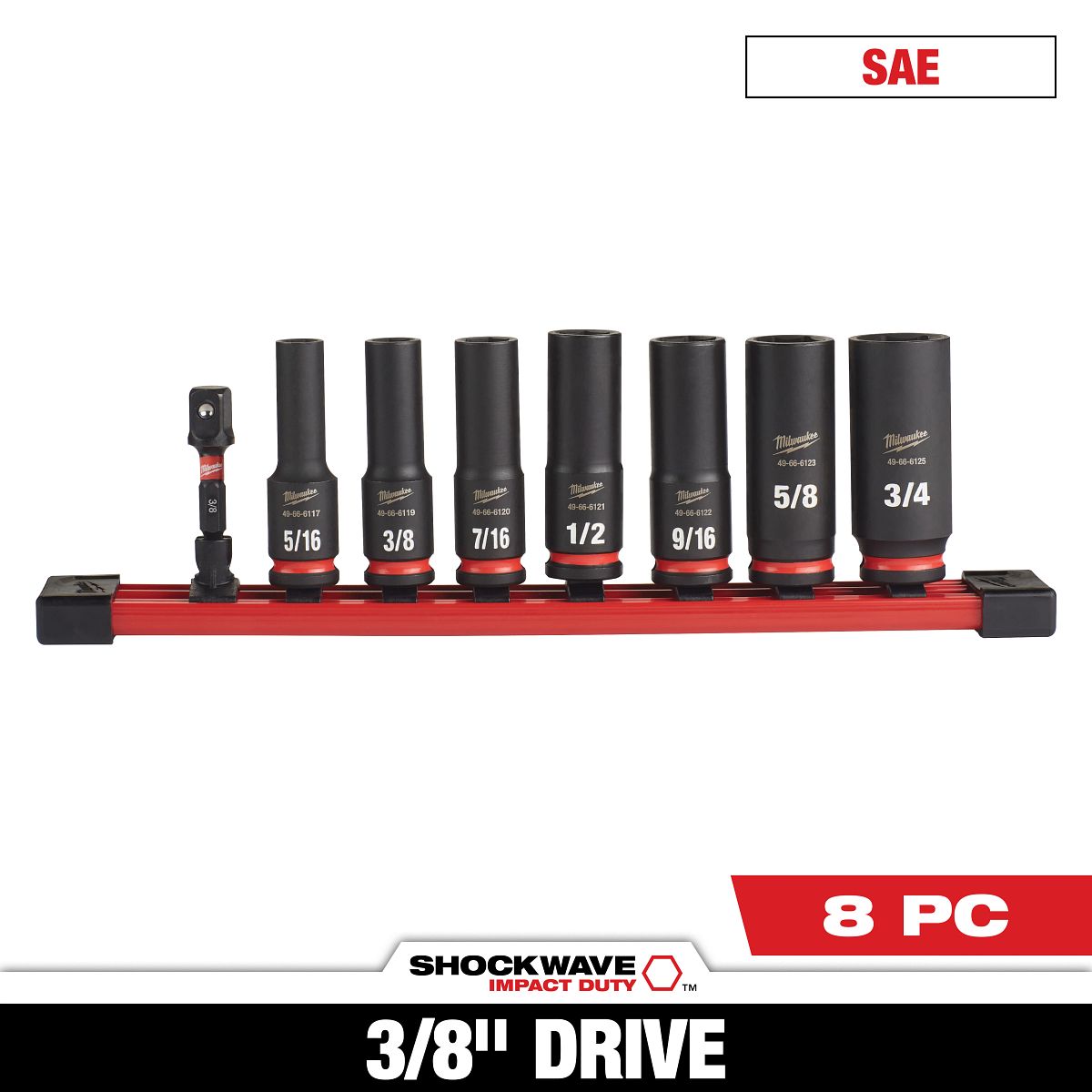 8PC SHOCKWAVE™ Impact Duty 3/8" Drive SAE Deep 6 Point Socket Set - 49-66-7024 - primary image