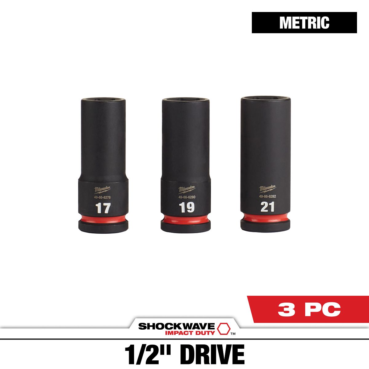 3PC SHOCKWAVE™ Impact Duty 1/2" Drive Metric Deep 6 Point Socket Set - 49-66-7025 - primary image