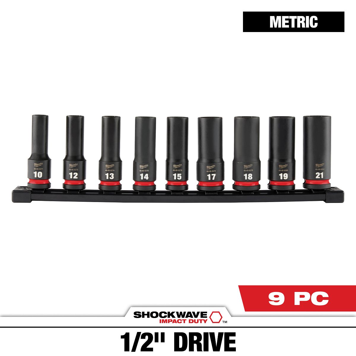 9PC SHOCKWAVE™ Impact Duty 1/2" Drive Metric Deep 6 Point Socket Set - 49-66-7032 - primary image