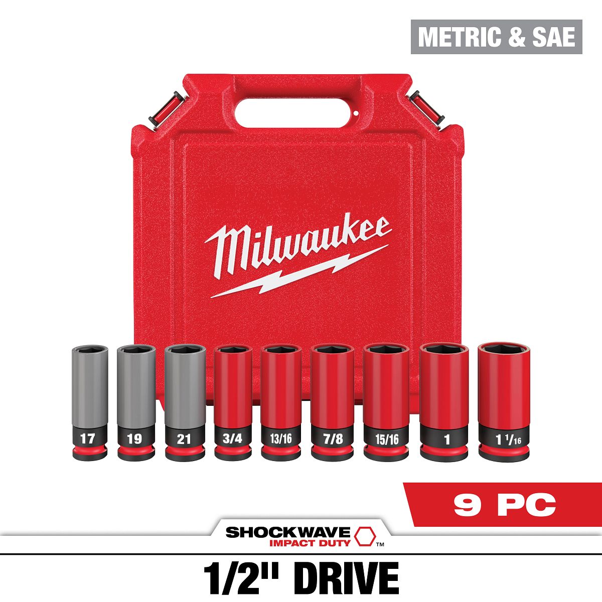 SHOCKWAVE™ Impact Duty 1/2 Drive SAE & Metric 9PC Lug Nut Wheel Socket Set - 49-66-7832 - primary image