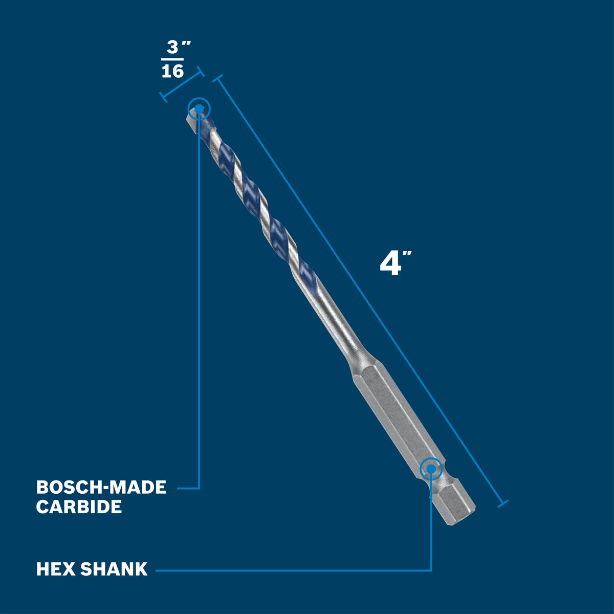 Bosch BXH03 3/16 In. x 4 In. Blue Xtreme Carbide Hammer Drill Bit