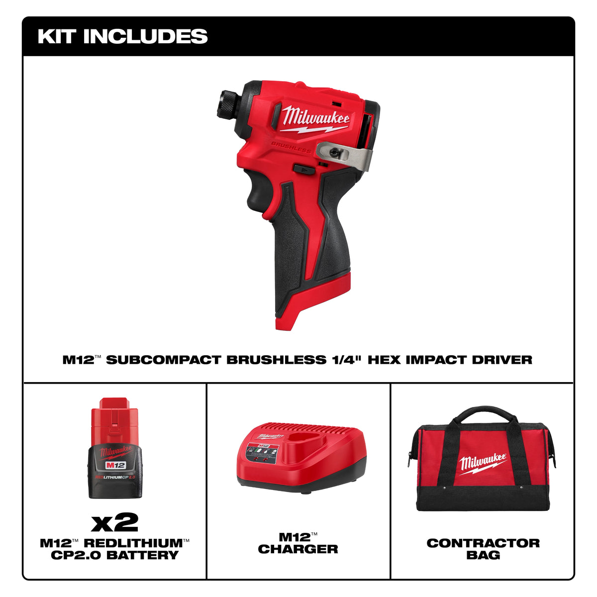 Milwaukee M12 Subcompact Brushless 1/4" Hex Impact Driver – Configuration Options