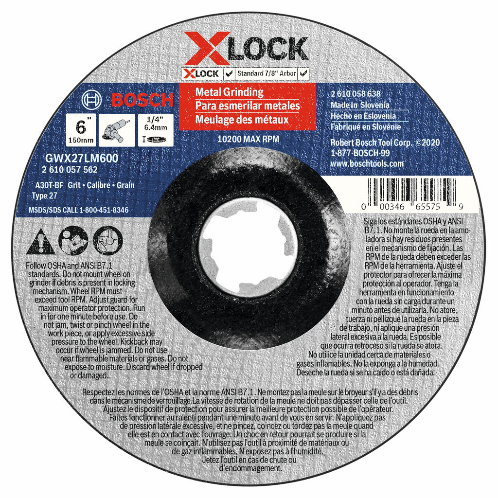 Bosch GWX27LM600 6 In. x 1/4 In. X-LOCK Arbor Type 27 30 Grit Metal Grinding Abrasive Wheel