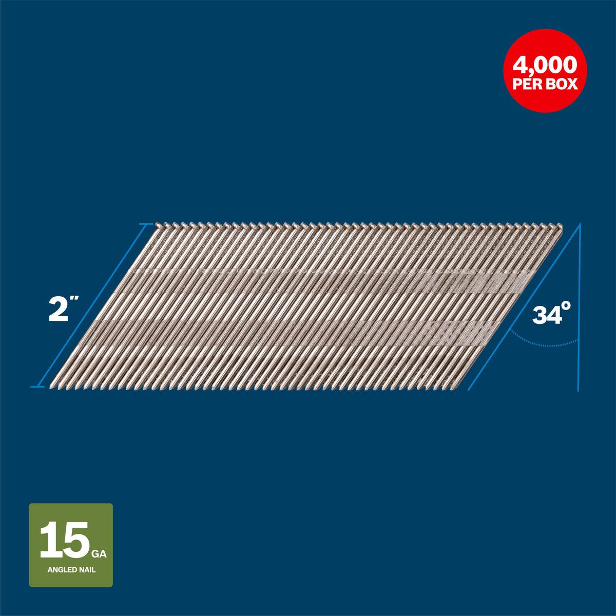 Bosch GNH15G200GV 2 In. x 15ga 34-Degree Finish Nails (4000 Per Box)