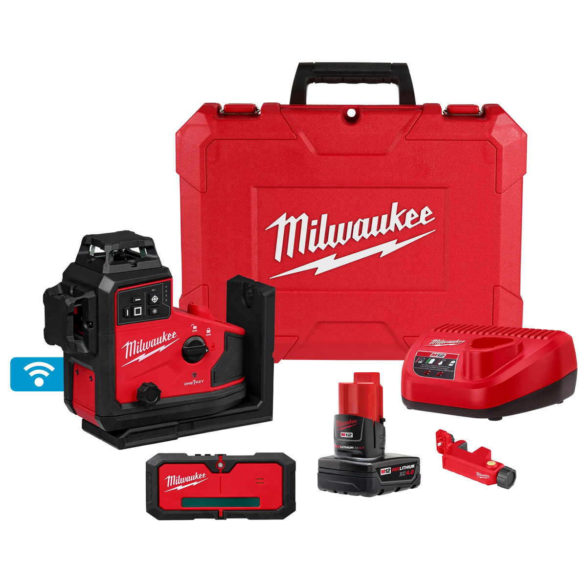 Milwaukee M12 Green 360° 3-Plane Laser with Automatic Alignment & Receiver | 3642-21