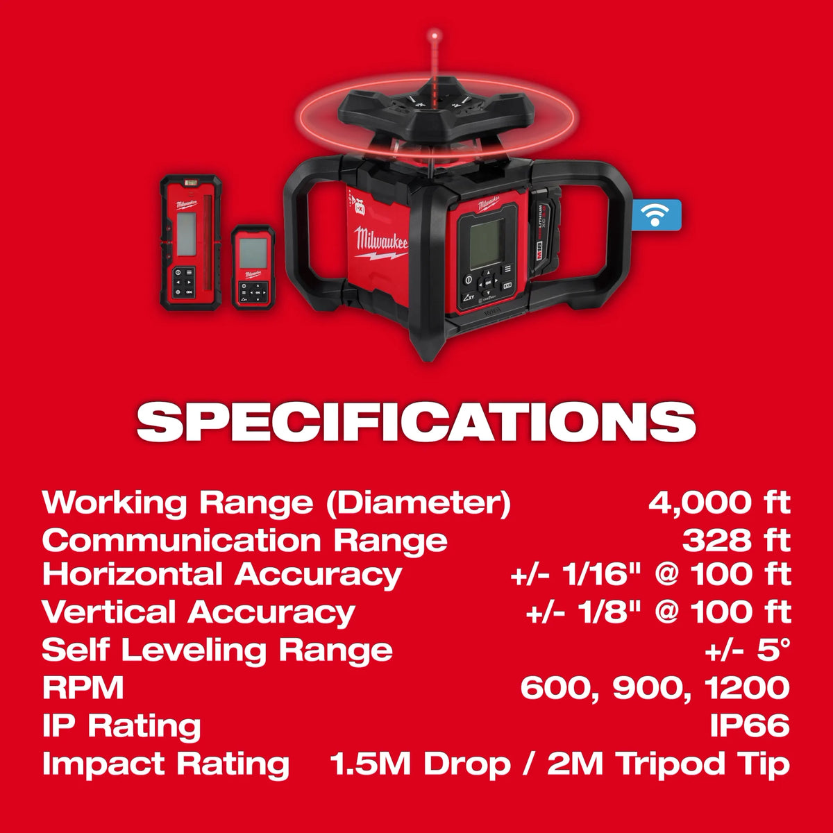 Milwaukee M18 Red Exterior Dual Slope Rotary Laser Level Kit with  Receiver, Remote, Grade Rod & Tripod | 3704-21T