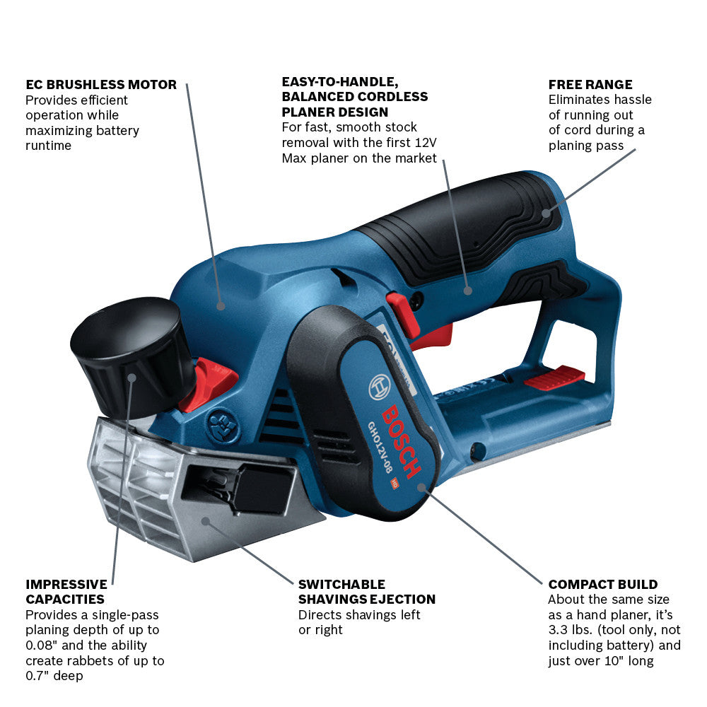 Bosch GHO12V-08N 12V Max EC Brushless Planer (Tool Only)