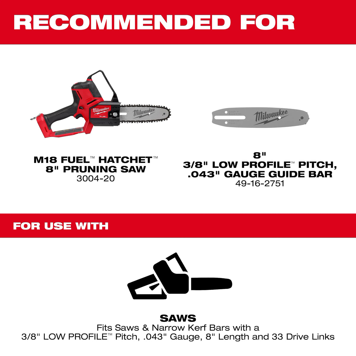 8" 3/8" LOW PROFILE™ Pitch, .043" Gauge Saw Chain - 49-16-2750 - image 2