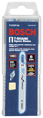 Bosch T127DF100 100 pc. 4-5/8 In. 8 TPI Flexible for Aluminum T-Shank Jig Saw Blades