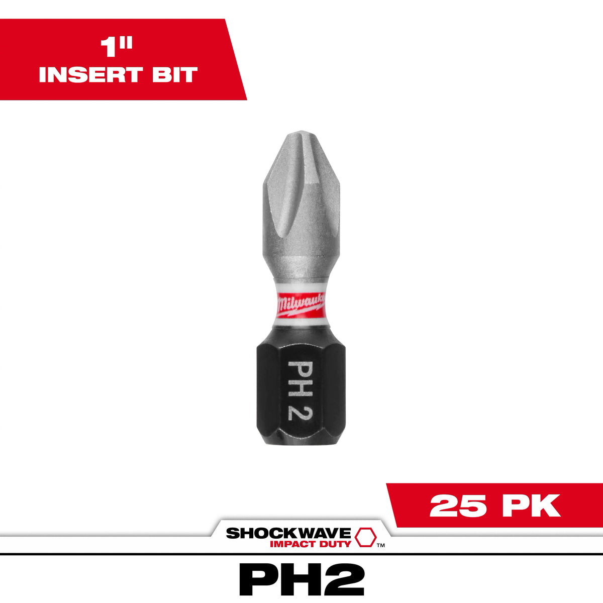 Milwaukee SHOCKWAVE Impact Duty 1" Phillips #2 Insert Bits (25-Pack) | 48-32-4712