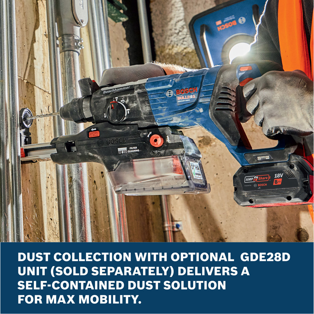 Bosch GBH18V-28DCB28 18V Brushless Connected-Ready SDS-plus Bulldog 1-1/8 In. Rotary Hammer Kit with (2) CORE18V 8 Ah High Power Batteries