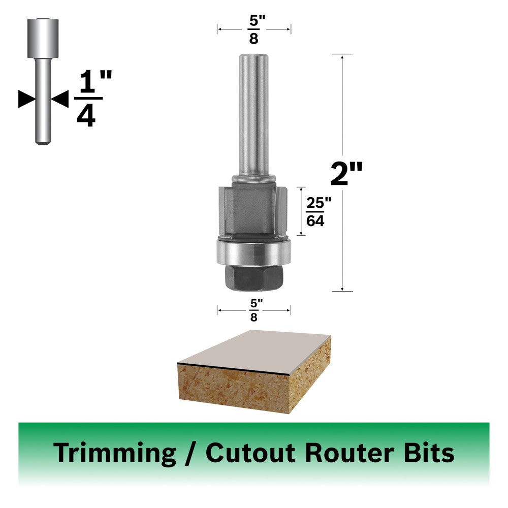 Bosch 85421M 5/8 In. x 3/8 In. Carbide Tipped 3-Flute Flush Trim Assembly Bit