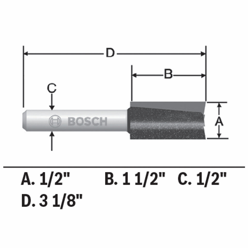 Bosch 85242MC 1/2 In. x 1-1/2 In. Carbide-Tipped Double-Flute Straight Router Bit
