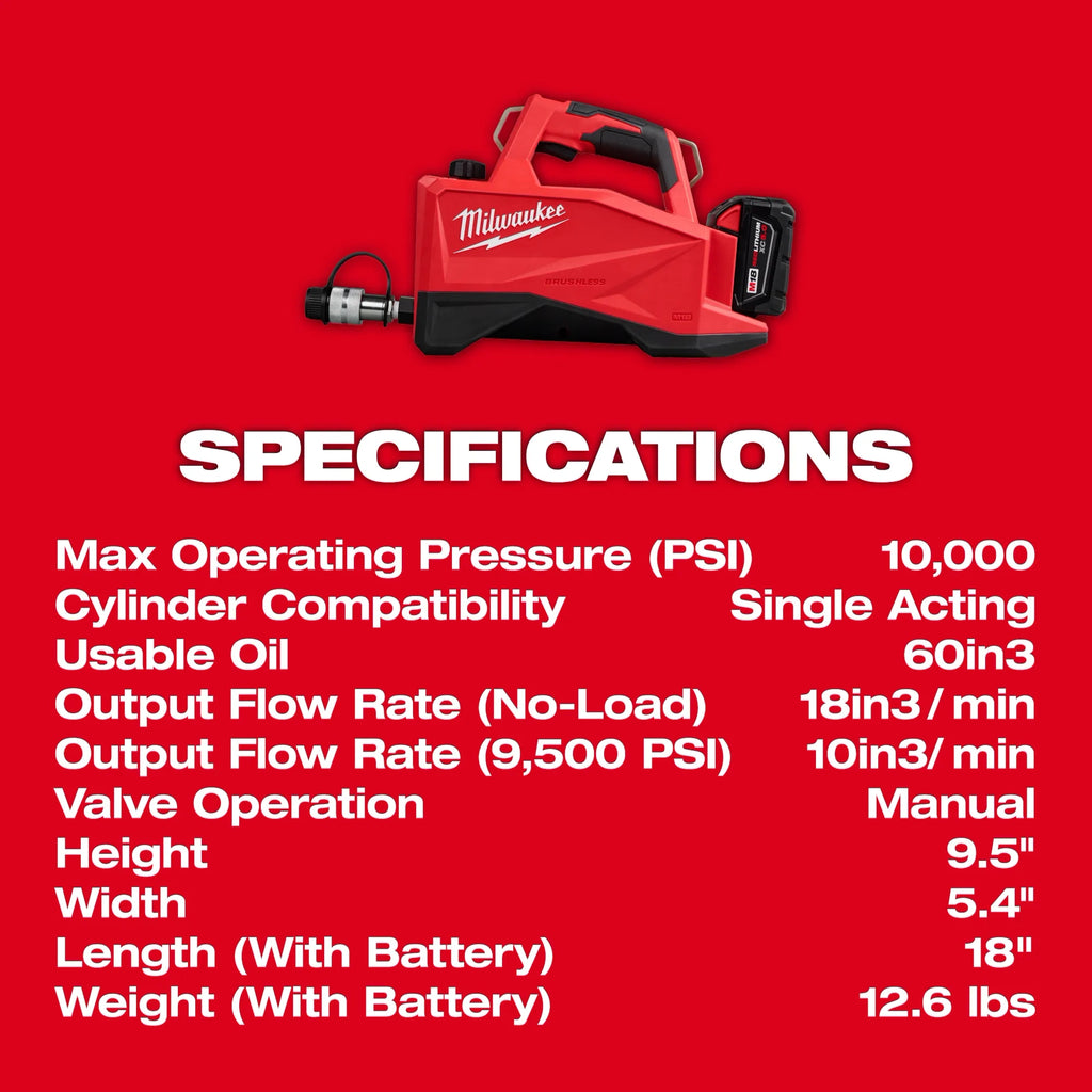 M18™ Brushless Single Acting 60in3 10,000psi Hydraulic Pump