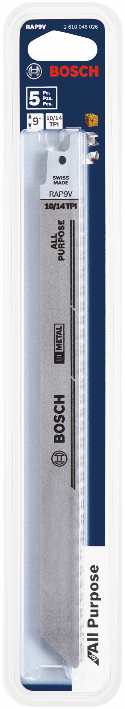 Bosch RAP9V 5 pc. 9 In. 10/14 V TPI All Purpose Reciprocating Saw Blades