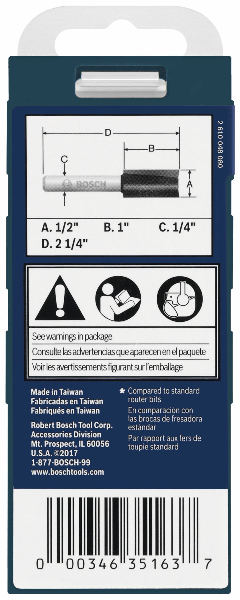Bosch 85227MC 1/2 In. x 1 In. Carbide-Tipped Double-Flute Straight Router Bit