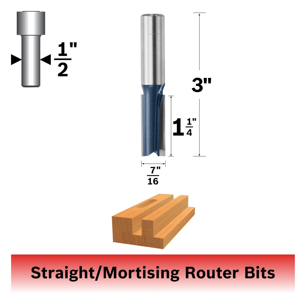 Bosch 85255M 7/16 In. x 1-1/4 In. Carbide Tipped 2-Flute Straight Bit